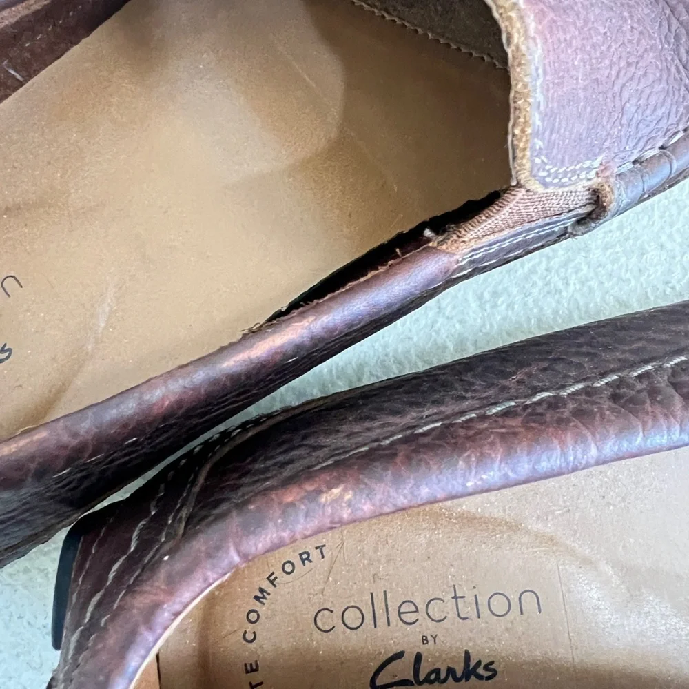 Clarks Men's Comfort Slip‎ On Brown Leather Loafers Brown Driving Shoes Work 13
